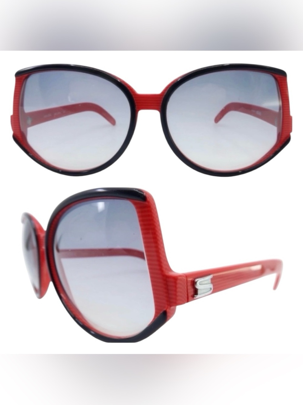 1970’s Vintage Silhouette Sunglasses, Oversized Colorblock Red & Black